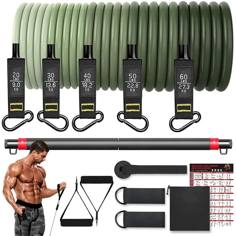 Resistance Band Set Workout Bands Exercise Band 5 Tube Fitness with Door Anchor Handles Legs Ankle Straps and Fitness Stick